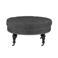 Kirkland's Home Charlotte Tufted Round Charcoal Ottoman- Benches & Ottomans