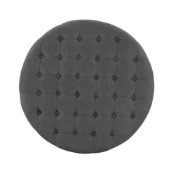 Kirkland's Home Charlotte Tufted Round Charcoal Ottoman- Benches & Ottomans