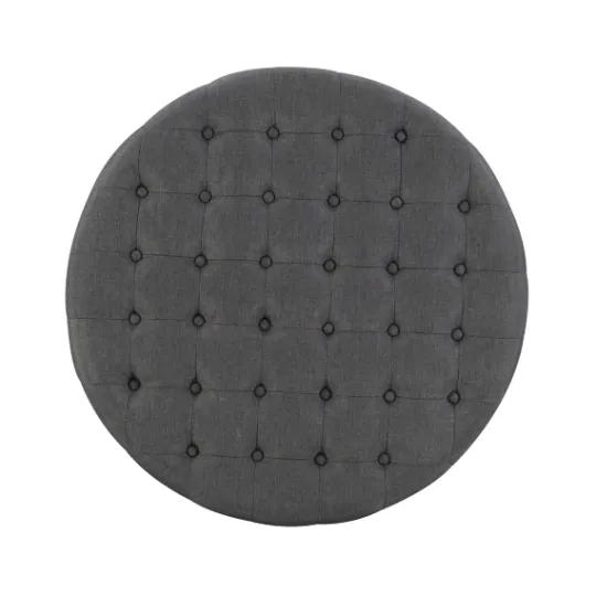 Kirkland's Home Charlotte Tufted Round Charcoal Ottoman- Benches & Ottomans