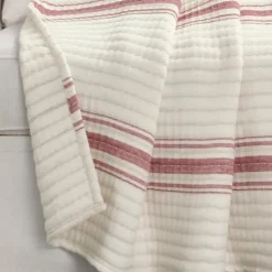 Kirkland's Home Cherry Red Pick Stitch Stripe Decorative Throw- Blankets & Throws