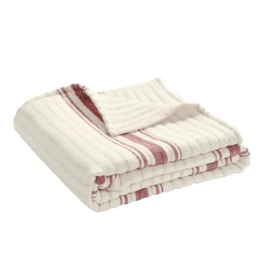 Kirkland's Home Cherry Red Pick Stitch Stripe Decorative Throw- Blankets & Throws