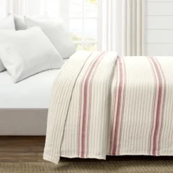 Kirkland's Home Cherry Red Pick Stitch Stripe King Quilt- Quilts