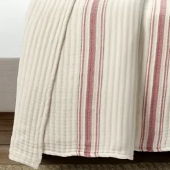 Kirkland's Home Cherry Red Pick Stitch Stripe King Quilt- Quilts