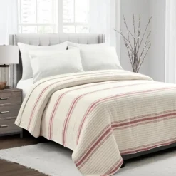 Kirkland's Home Cherry Red Pick Stitch Stripe Queen Quilt- Quilts
