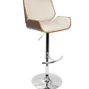 Kirkland's Home Cherry Wood And Cream Leather Vintage Barstool- Bar Stools & Counter Height Stools