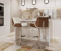 Kirkland's Home Cherry Wood And Cream Leather Vintage Barstool- Bar Stools & Counter Height Stools