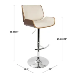 Kirkland's Home Cherry Wood And Cream Leather Vintage Barstool- Bar Stools & Counter Height Stools
