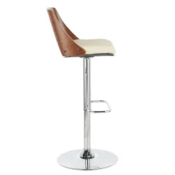 Kirkland's Home Cherry Wood And Leather Swivel Bar Stool- Bar Stools & Counter Height Stools