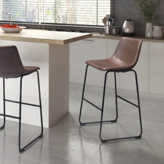 Kirkland's Home Chestnut Faux Leather Sloped Bar Stools, Set Of 2- Bar Stools & Counter Height Stools
