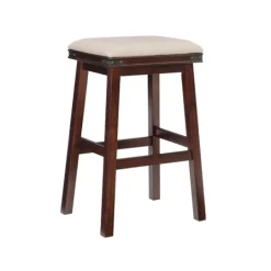 Kirkland's Home Chestnut Wood Upholstered Leather Bar Stool- Bar Stools & Counter Height Stools