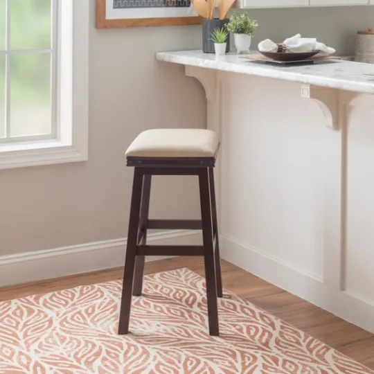 Kirkland's Home Chestnut Wood Upholstered Leather Bar Stool- Bar Stools & Counter Height Stools