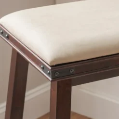 Kirkland's Home Chestnut Wood Upholstered Leather Bar Stool- Bar Stools & Counter Height Stools