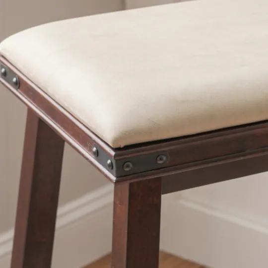 Kirkland's Home Chestnut Wood Upholstered Leather Bar Stool- Bar Stools & Counter Height Stools