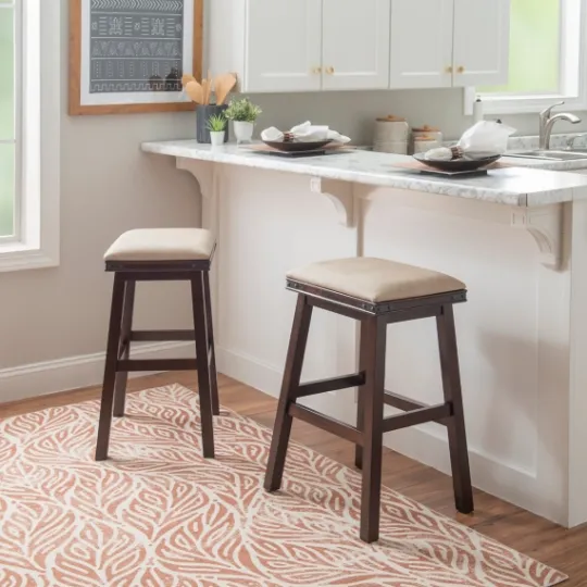 Kirkland's Home Chestnut Wood Upholstered Leather Bar Stool- Bar Stools & Counter Height Stools
