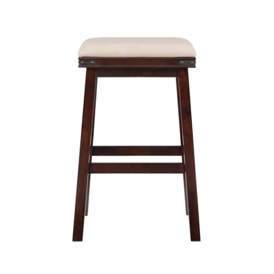 Kirkland's Home Chestnut Wood Upholstered Leather Bar Stool- Bar Stools & Counter Height Stools