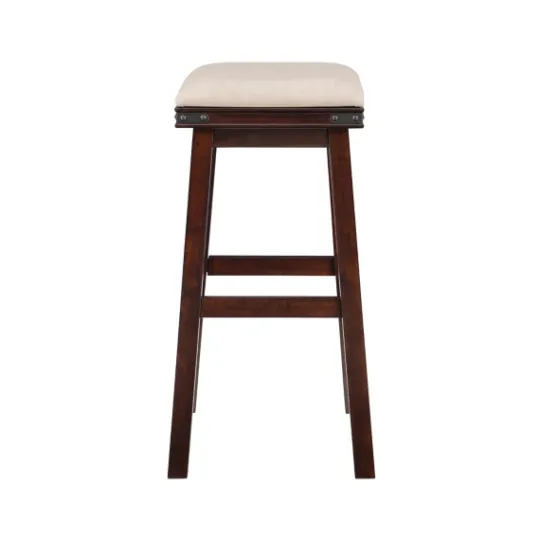 Kirkland's Home Chestnut Wood Upholstered Leather Bar Stool- Bar Stools & Counter Height Stools