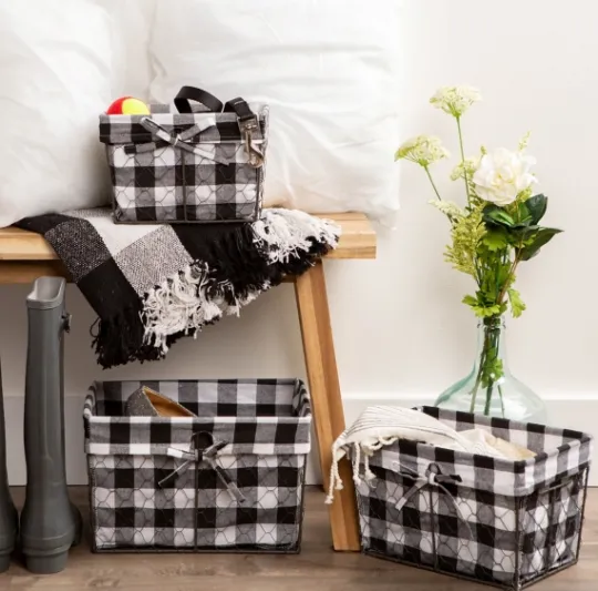 Kirkland's Home Chicken Wire And Buffalo Check Baskets, Set Of 3- Baskets & Boxes
