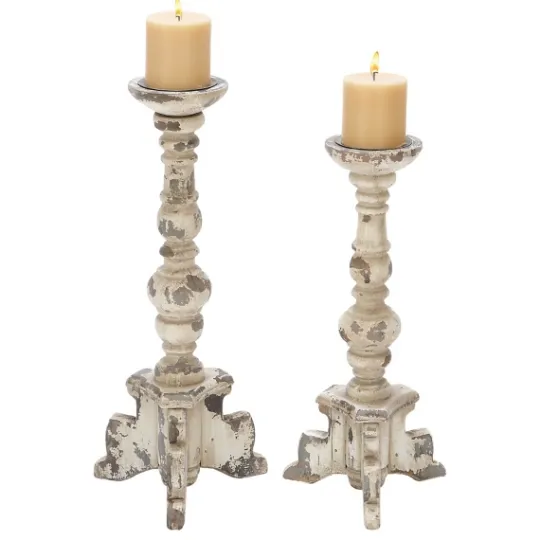 Kirkland's Home Chipped Wood Pillar Candle Holders, Set Of 2- Candle Holders