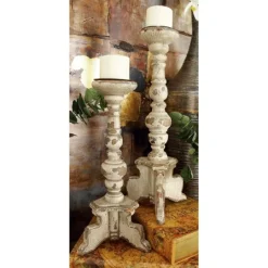 Kirkland's Home Chipped Wood Pillar Candle Holders, Set Of 2- Candle Holders