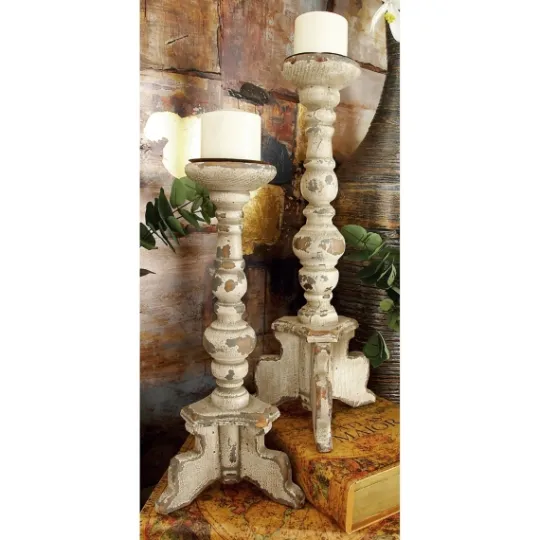 Kirkland's Home Chipped Wood Pillar Candle Holders, Set Of 2- Candle Holders