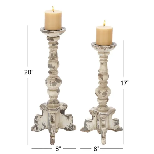 Kirkland's Home Chipped Wood Pillar Candle Holders, Set Of 2- Candle Holders