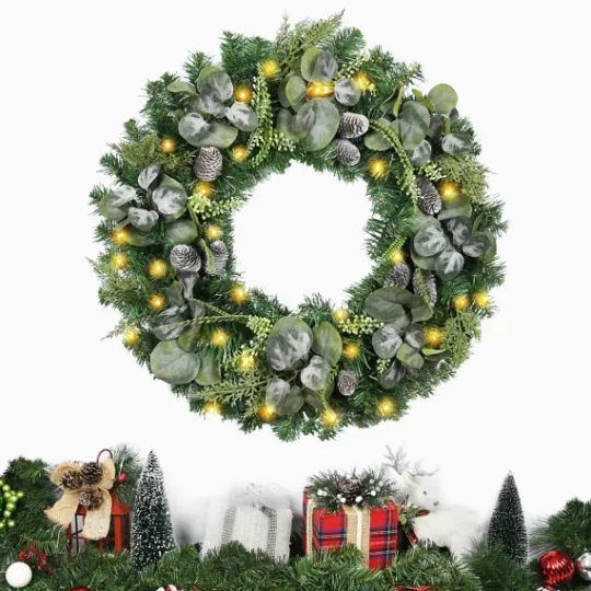 Kirkland's Home Christmas Eucalyptus Pine Mix Pre-Lit Wreath- Wreaths