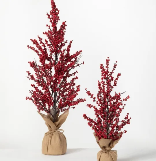 Kirkland's Home Christmas Red Berry Burlap Trees, Set Of 2- Trees & Topiaries