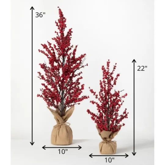 Kirkland's Home Christmas Red Berry Burlap Trees, Set Of 2- Trees & Topiaries
