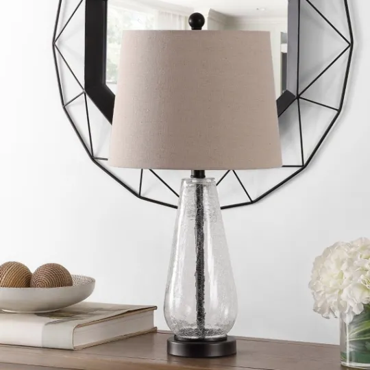 Kirkland's Home Clear Crackle Glass Bronze Center Table Lamp- Table Lamps