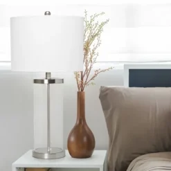 Kirkland's Home Clear Glass And Nickel Cylindrical Table Lamp- Table Lamps
