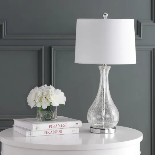 Kirkland's Home Clear Glass And Silver Metal Base Table Lamp- Table Lamps