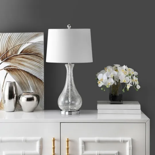 Kirkland's Home Clear Glass And Silver Metal Base Table Lamp- Table Lamps