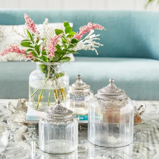 Kirkland's Home Clear Glass Jars With Decorative Lids, Set Of 3- Decorative Bowls & Jars