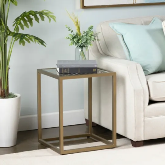 Kirkland's Home Clear Glass Top Metal Base Accent Table- Accent & End Tables
