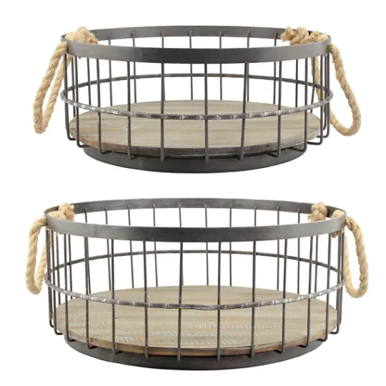 Kirkland's Home Coastal Wire And Wood Baskets, Set Of 2- Baskets & Boxes