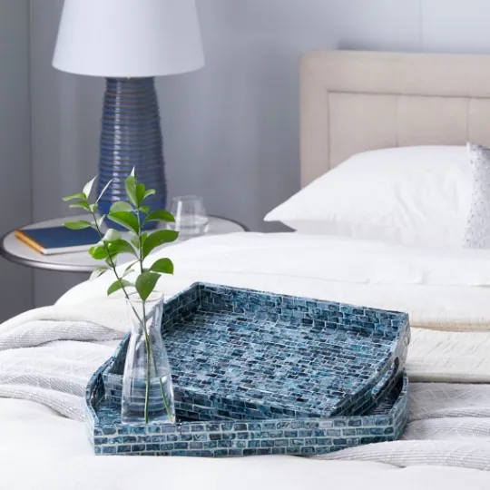 Kirkland's Home Coastal Wood And Oyster Shell Trays, Set Of 2- Decorative Trays