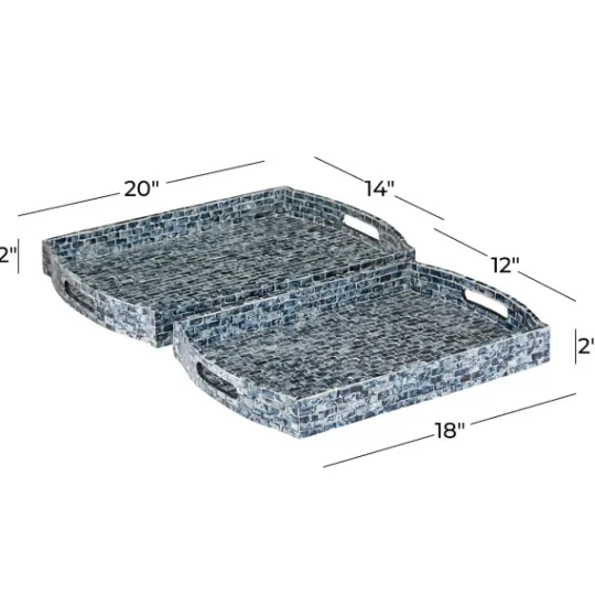 Kirkland's Home Coastal Wood And Oyster Shell Trays, Set Of 2- Decorative Trays