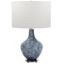 Kirkland's Home Cobalt Blue Swirl Carved Glass Table Lamp- Table Lamps