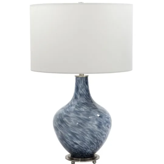 Kirkland's Home Cobalt Blue Swirl Carved Glass Table Lamp- Table Lamps