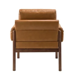 Kirkland's Home Cognac Faux Leather And Wood Accent Chair- Accent Chairs