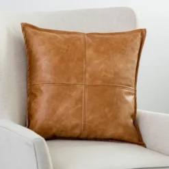 Kirkland's Home Cognac Faux Leather Throw Pillow- Pillows