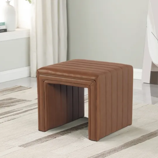 Kirkland's Home Cognac Leather Arch Ottoman- Benches & Ottomans