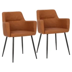 Kirkland's Home Cognac Vegan Leather Dining Chairs, Set Of 2- Dining Chairs