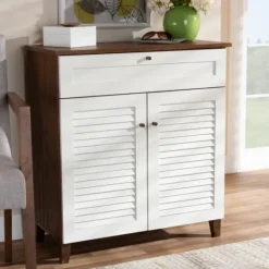 Kirkland's Home Collier Two-Tone Drawer Shoe Storage Cabinet- Entryway Furniture