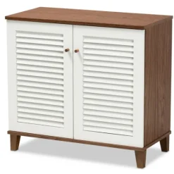 Kirkland's Home Collier Two-Tone Slatted Shoe Storage Cabinet- Entryway Furniture