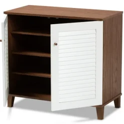 Kirkland's Home Collier Two-Tone Slatted Shoe Storage Cabinet- Entryway Furniture