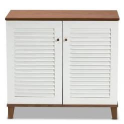 Kirkland's Home Collier Two-Tone Slatted Shoe Storage Cabinet- Entryway Furniture