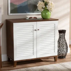 Kirkland's Home Collier Two-Tone Slatted Shoe Storage Cabinet- Entryway Furniture
