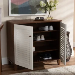 Kirkland's Home Collier Two-Tone Slatted Shoe Storage Cabinet- Entryway Furniture