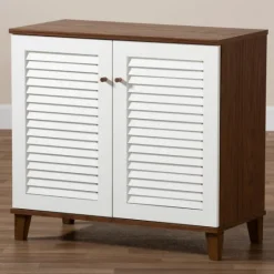 Kirkland's Home Collier Two-Tone Slatted Shoe Storage Cabinet- Entryway Furniture